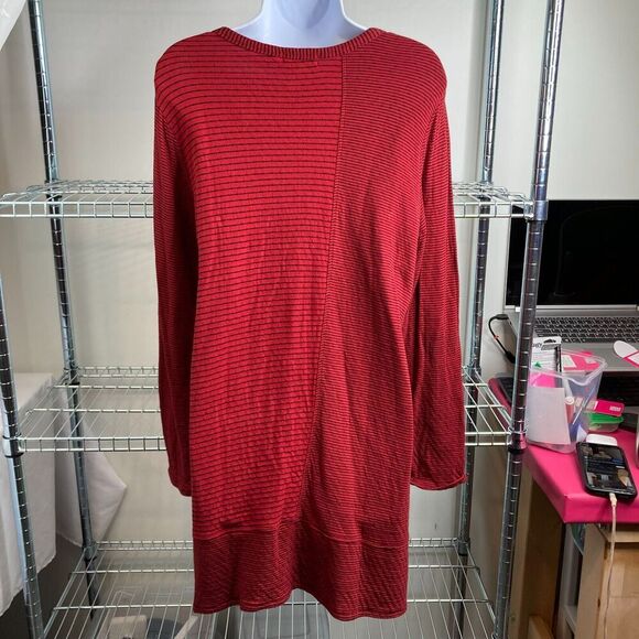 Habitat Womens Pinstriped Tunic Top Red Knit Round Neck Long Sleeve Size Medium - Picture 10 of 13